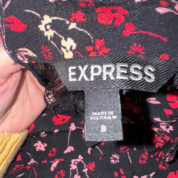 Express Floral Black and Pink Ruffle High Neck Women's Dress Sz 8 - Picture 9 of 9